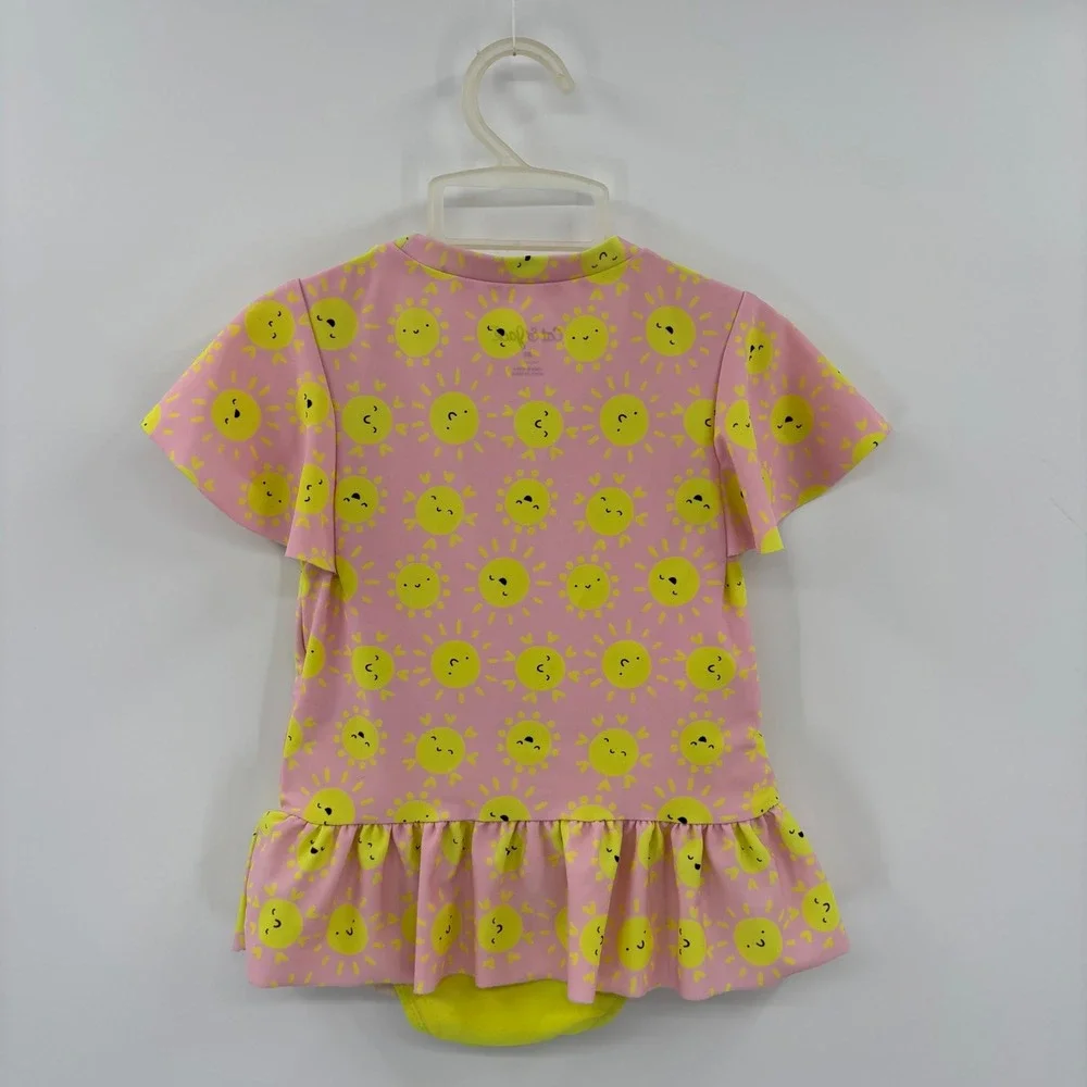 Cat & Jack Swimsuit Toddler Girls 4T Pink Sun Print Ruffle Swim Dress Summer